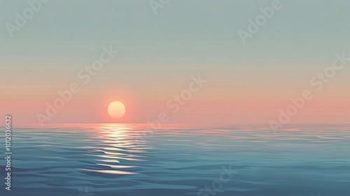 A vibrant sunset over a calm ocean with a golden light reflecting off the water.