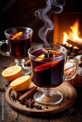 Mulled wine hot warming drink with spices drinks