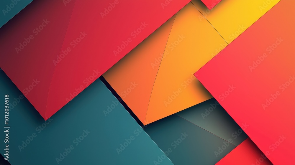 An abstract composition of overlapping geometric shapes in vibrant red, orange, yellow, and teal tones. The sharp angles and layered design create a sense of depth and modernity. An abstract composition of overlapping geometric shapes in vibrant red, orange, yellow, and teal tones. The sharp angles and layered design create a sense of depth and modernity.