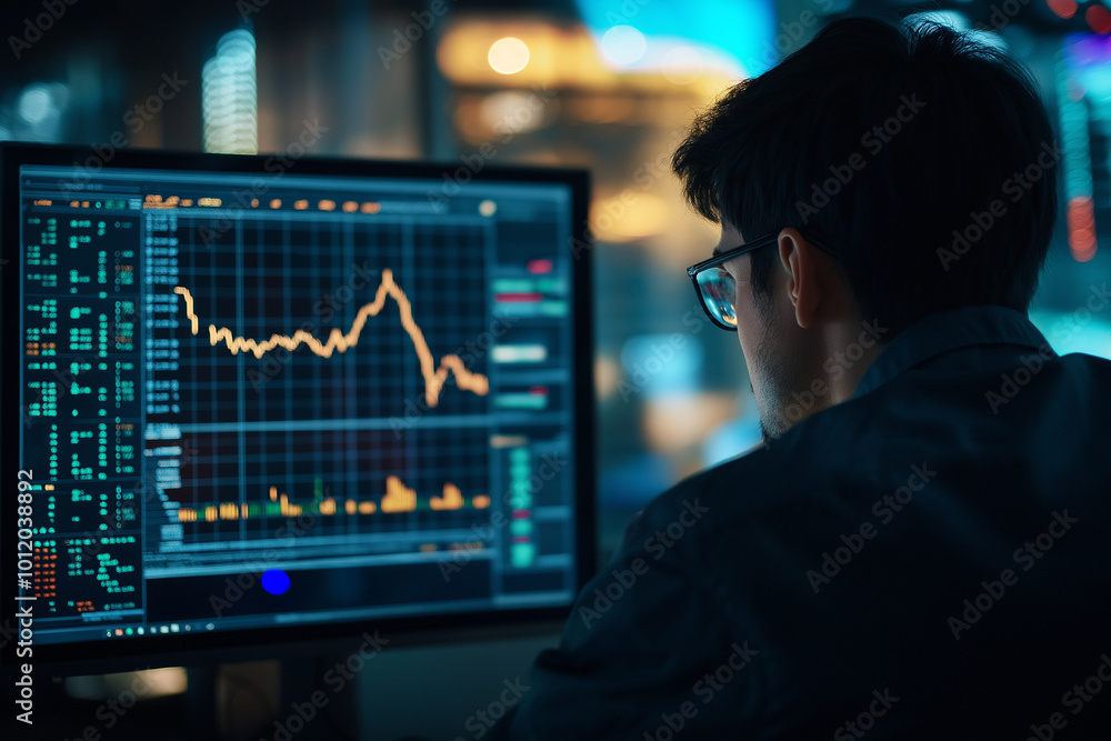 analyst observing stock market trends on a computer analyst observing stock market trends on a computer