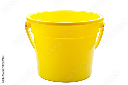 Yellow plastic bucket with handle on transparent background