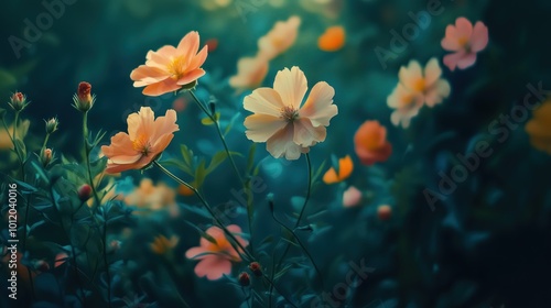 A cluster of soft yellow flowers blooming on a branch, set against a blurred green background. The delicate petals and buds create a peaceful and gentle atmosphere, highlighting the beauty of nature