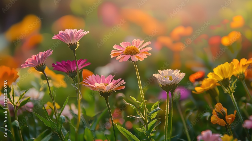 A vibrant, dreamy scene of pastel-colored flowers glowing in soft, warm light. The background is filled with colorful bokeh, enhancing the magical and surreal atmosphere of the blooming garden. A vibrant, dreamy scene of pastel-colored flowers glowing in soft, warm light. The background is filled with colorful bokeh, enhancing the magical and surreal atmosphere of the blooming garden.