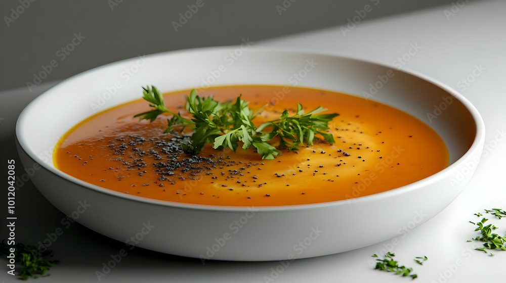 Bowl of Orange Soup with Parsley and Pepper Bowl of Orange Soup with Parsley and Pepper