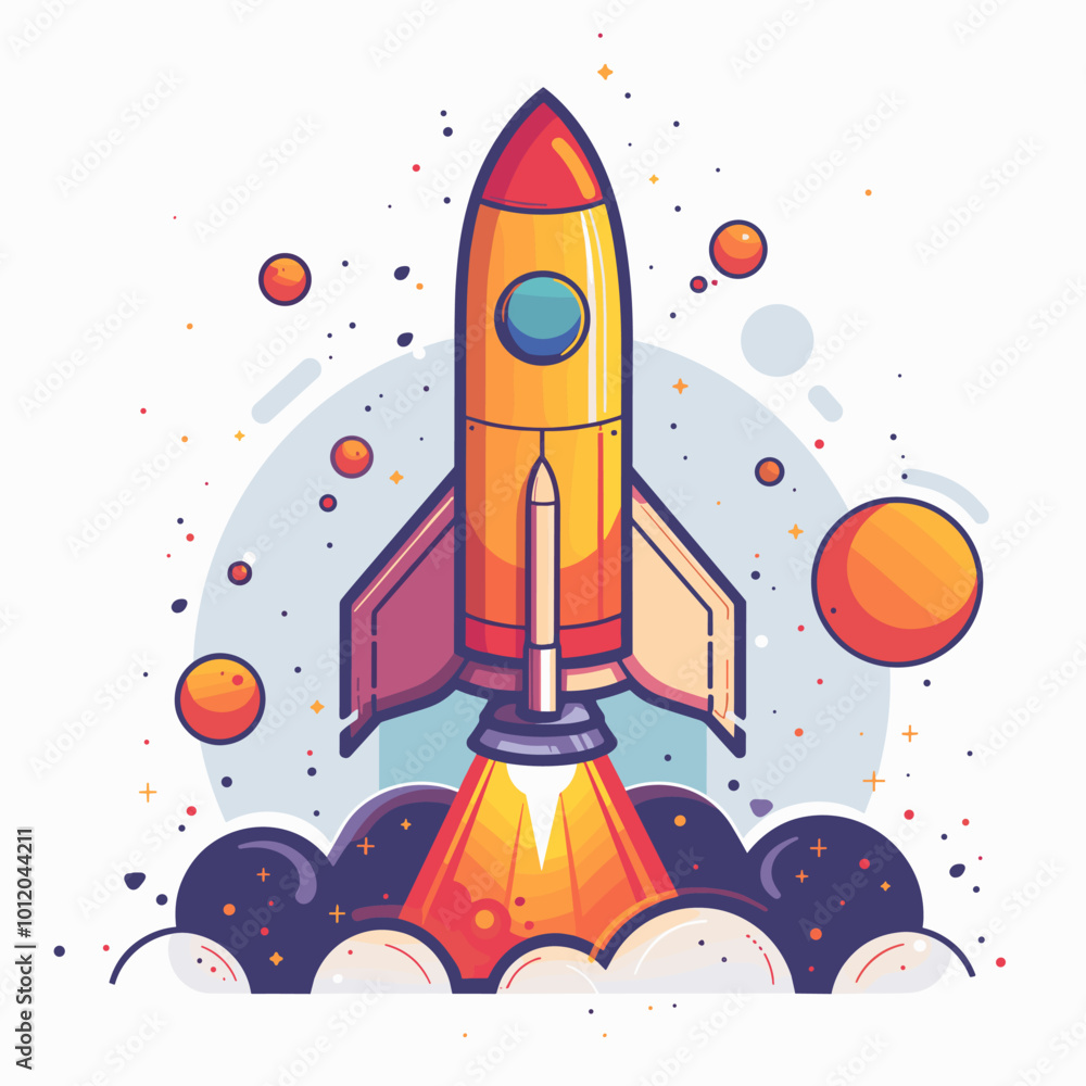 Fototapeta premium Space rocket icon. Vector illustration in cartoon style on a white background.