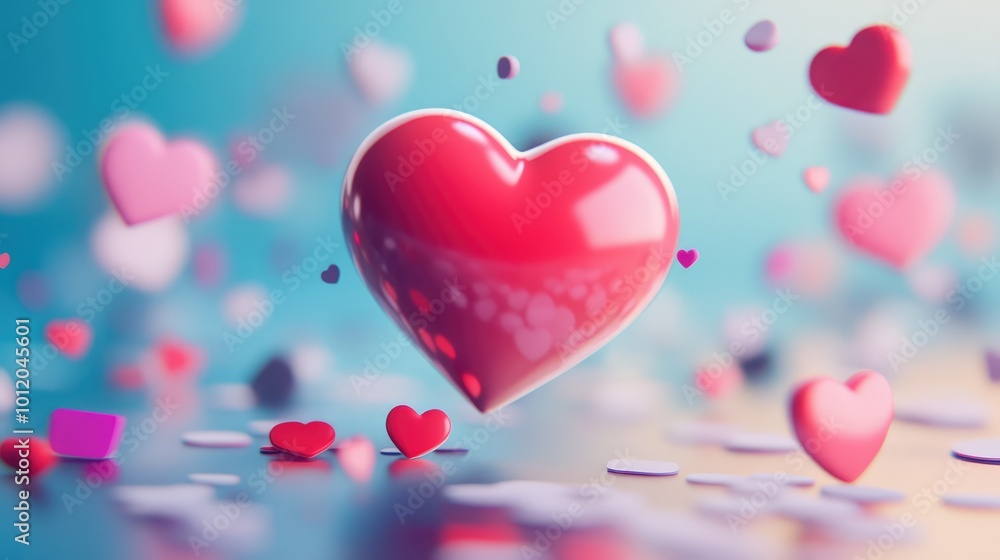 3D Floating Heart Icon Set Against a Social Media Background. AI generated illustration 3D Floating Heart Icon Set Against a Social Media Background. AI generated illustration