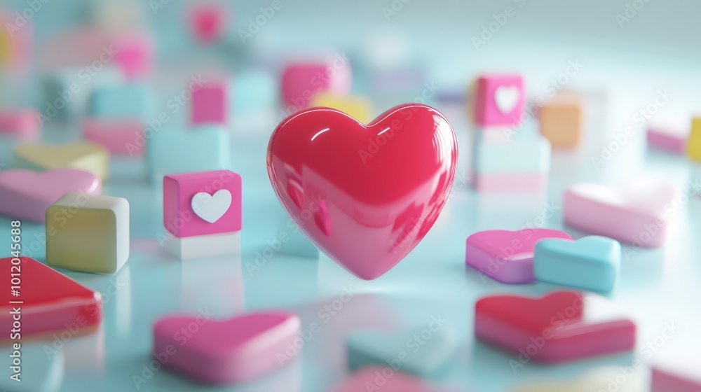 3D Floating Heart Icon Set Against a Social Media Background. AI generated illustration 3D Floating Heart Icon Set Against a Social Media Background. AI generated illustration