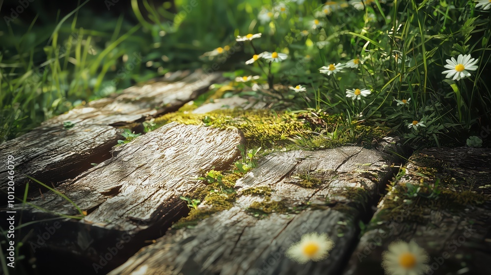 An aged wooden path made from rough, weathered planks leading to the base of a large tree. The texture of the wood and the tree bark, along with scattered leaves, creates a natural, rustic atmosphere. An aged wooden path made from rough, weathered planks leading to the base of a large tree. The texture of the wood and the tree bark, along with scattered leaves, creates a natural, rustic atmosphere.