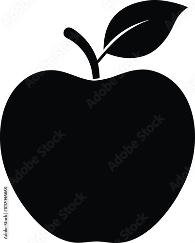 An apple with a leaf on it is drawn on a white background
