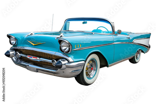 Classic American retro convertible on transparent background