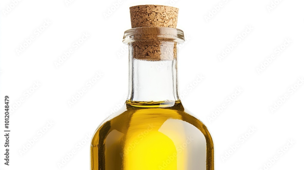 Bottle of Cooking Oil with Cork Cap Isolated on White Background. AI generated illustration Bottle of Cooking Oil with Cork Cap Isolated on White Background. AI generated illustration