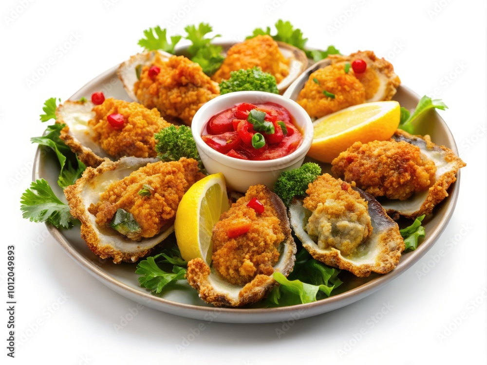 Crispy Fried Oysters Isolated on White Background for Culinary and Seafood Menu Presentations Crispy Fried Oysters Isolated on White Background for Culinary and Seafood Menu Presentations