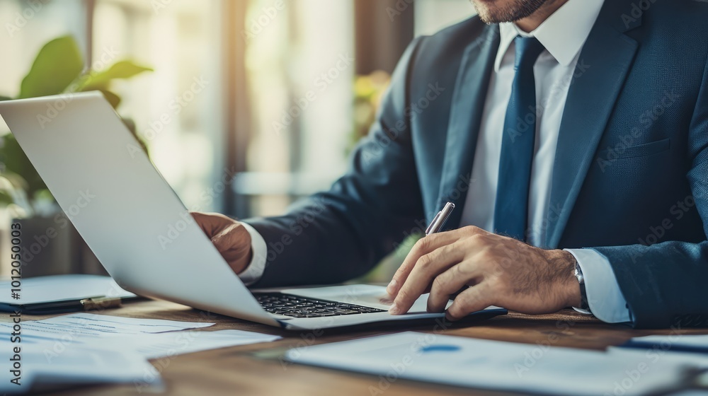 Businessman Signing Documents. AI generated illustration Businessman Signing Documents. AI generated illustration