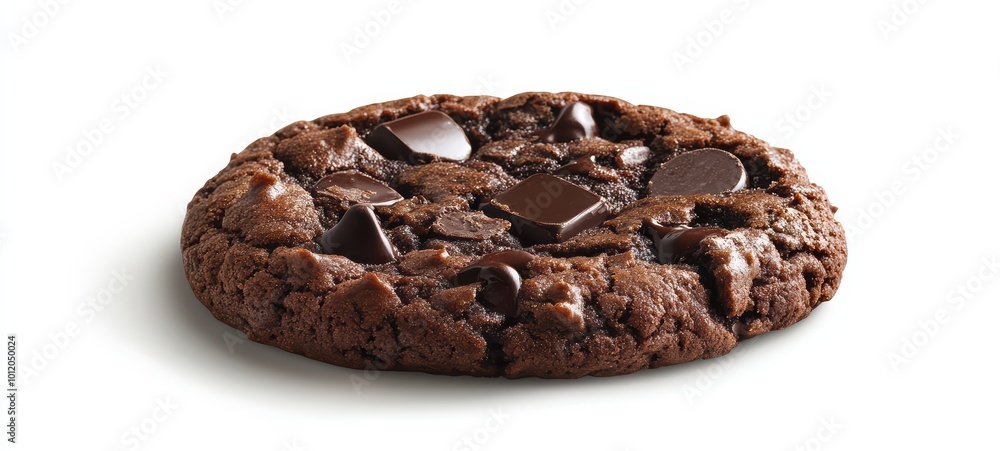 A freshly baked double chocolate chip cookie with gooey chocolate centers and a soft, chewy texture A freshly baked double chocolate chip cookie with gooey chocolate centers and a soft, chewy texture