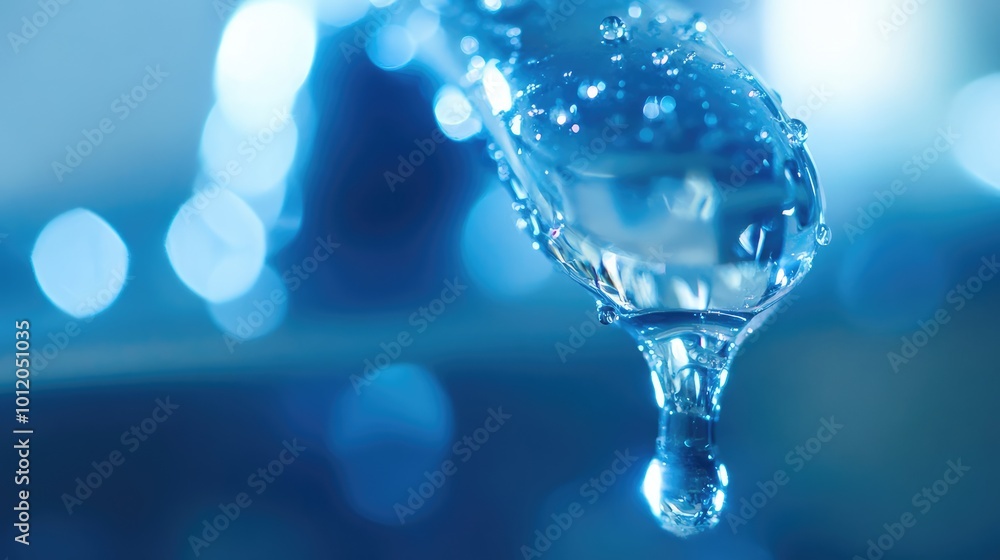 Close-Up of a Water Drop Leaking from a Faucet. AI generated illustration Close-Up of a Water Drop Leaking from a Faucet. AI generated illustration