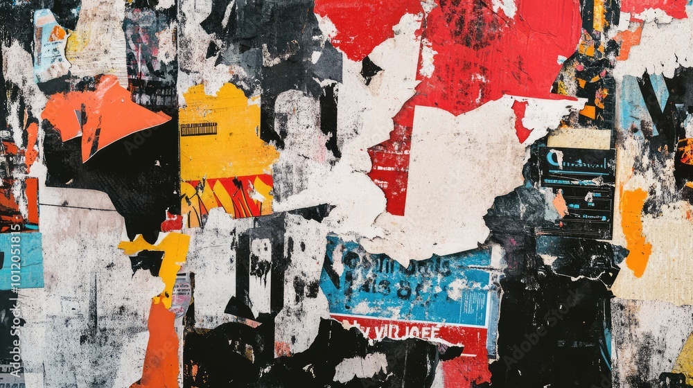 Fototapeta premium Collage of Torn Street Posters Creating an Abstract Background. AI generated illustration