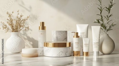 Collection of 3D Mockups for Luxury Cosmetic Packaging. AI generated illustration