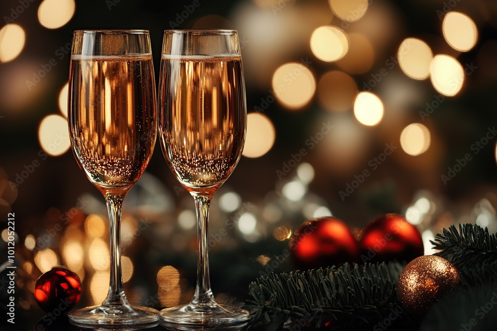 Champagne glasses on blurred lights background Champagne glasses on blurred lights background