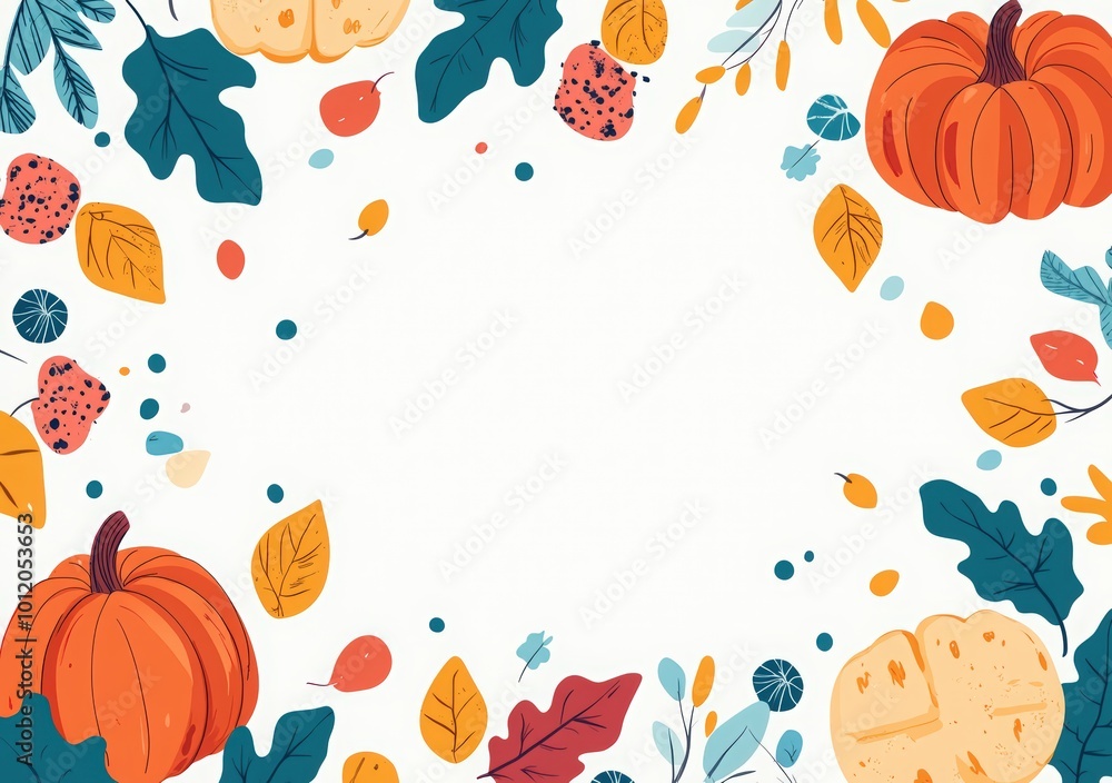 Happy Thanksgiving Day background with a hand-drawn sketch of a pumpkin, autumn leaves, wild flowers and a floral frame on a white color backdrop for design elements. Happy Thanksgiving Day background with a hand-drawn sketch of a pumpkin, autumn leaves, wild flowers and a floral frame on a white color backdrop for design elements.