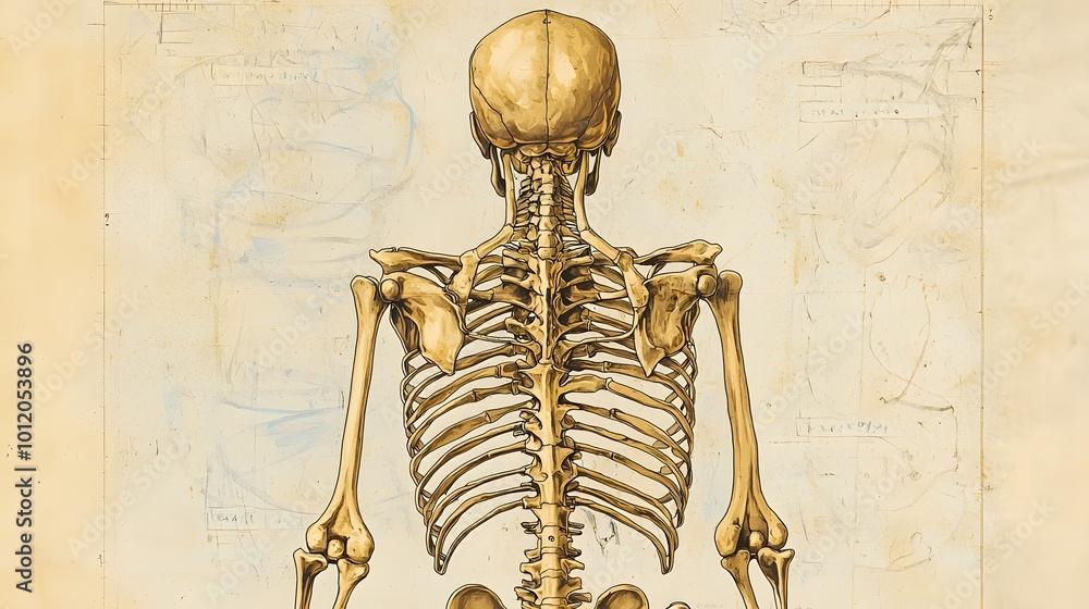 Human skeleton illustration with detailed anatomy on background. Human skeleton illustration with detailed anatomy on background.