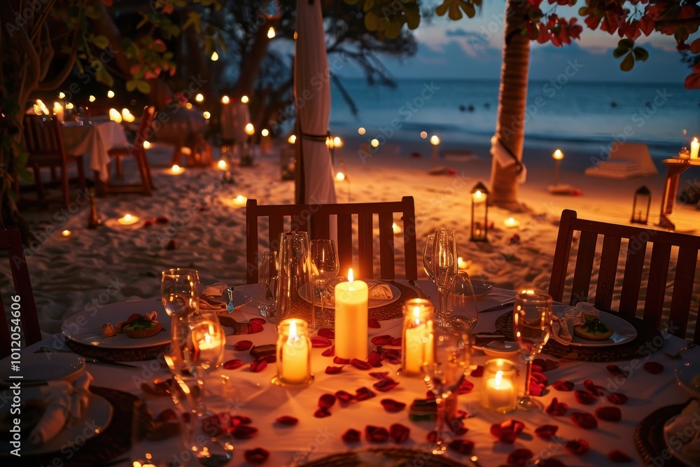 A romantic dessert setting with a creamy treat, surrounded by rose petals and candles lit for a special evening celebration A romantic dessert setting with a creamy treat, surrounded by rose petals and candles lit for a special evening celebration