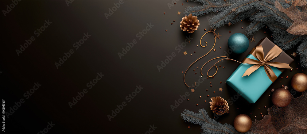 Obraz premium Christmas banner on dark brown background.