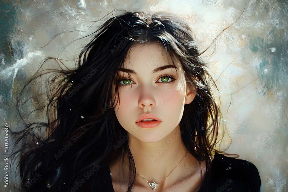 Portrait of a young woman with captivating green eyes. Portrait of a young woman with captivating green eyes.