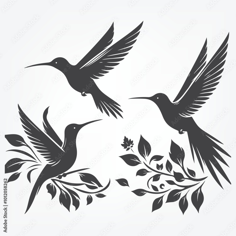 set of silhouettes of birds set of silhouettes of birds