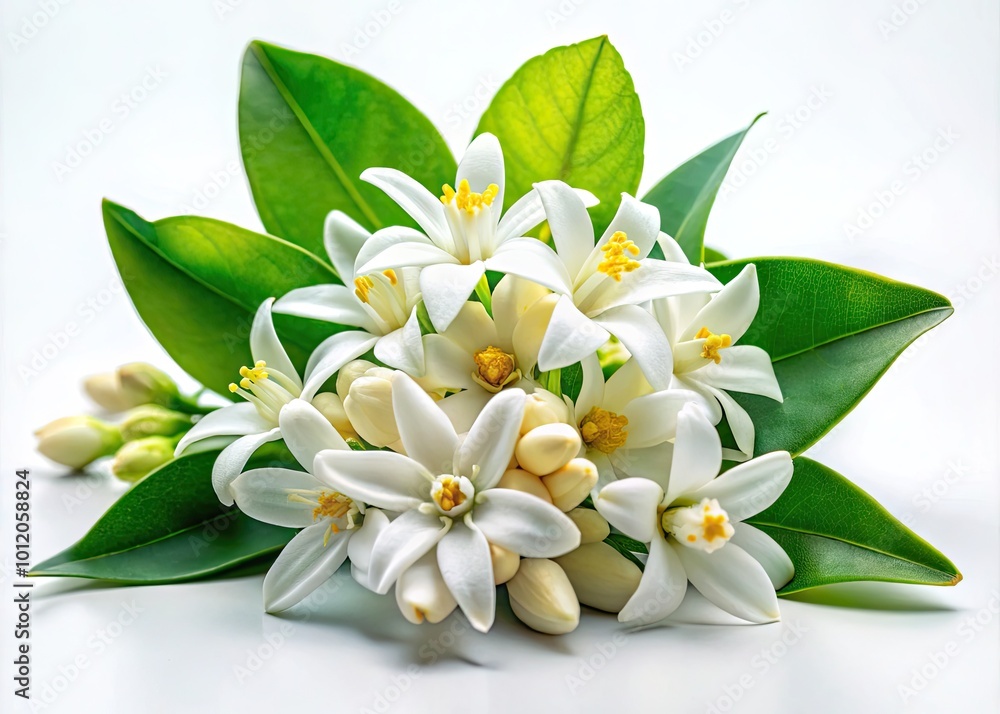 Obraz premium Delicate Mogra Flowers on a Pure White Background for Nature and Floral Design Concepts