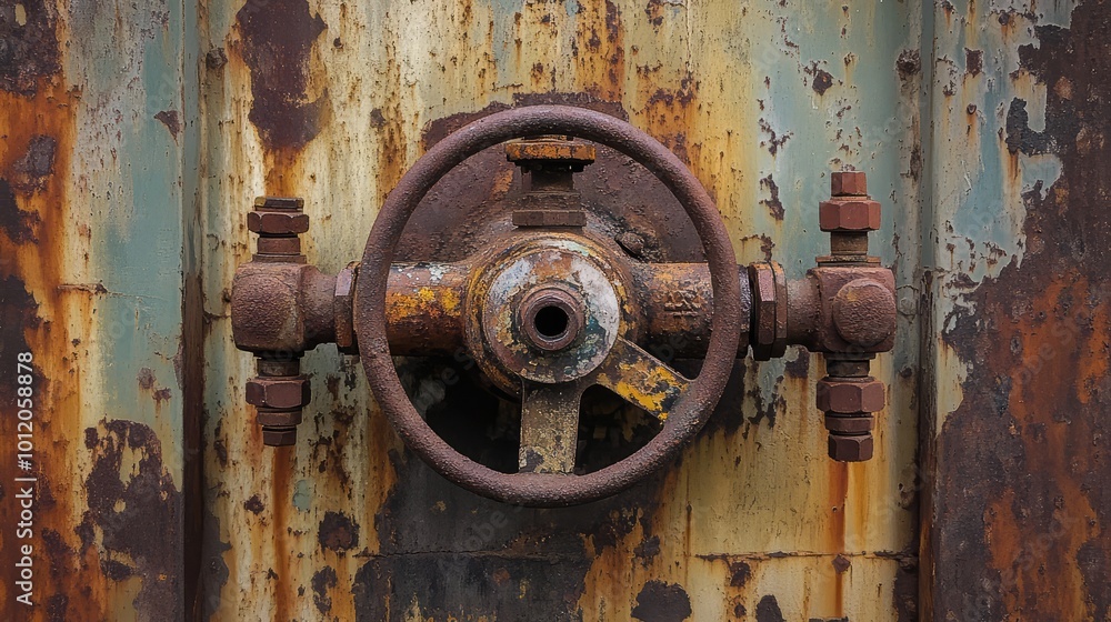 Old Rusty Gas Control Valve in Industrial Setting. AI generated illustration Old Rusty Gas Control Valve in Industrial Setting. AI generated illustration