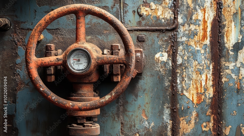 Old Rusty Gas Control Valve in Industrial Setting. AI generated illustration Old Rusty Gas Control Valve in Industrial Setting. AI generated illustration