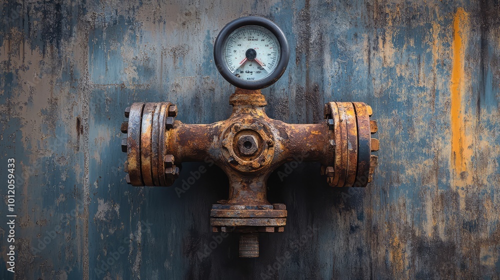 Old Rusty Gas Control Valve in Industrial Setting. AI generated illustration Old Rusty Gas Control Valve in Industrial Setting. AI generated illustration