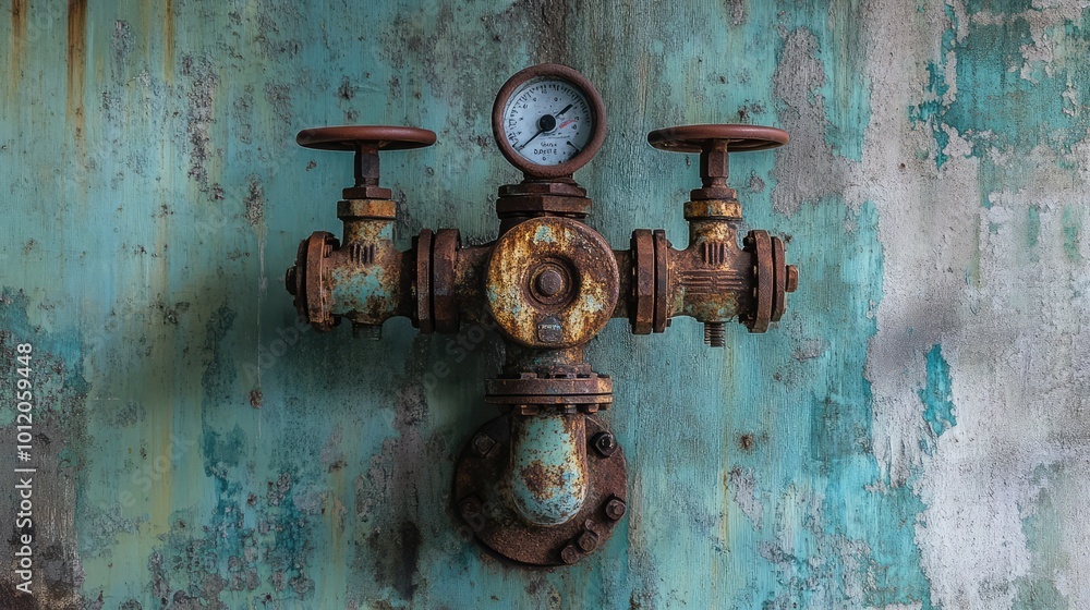 Old Rusty Gas Control Valve in Industrial Setting. AI generated illustration Old Rusty Gas Control Valve in Industrial Setting. AI generated illustration
