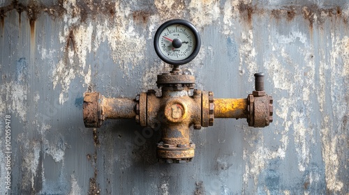 Old Rusty Gas Control Valve in Industrial Setting. AI generated illustration