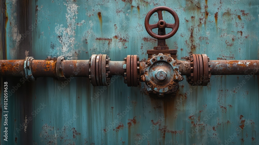Old Rusty Gas Control Valve in Industrial Setting. AI generated illustration Old Rusty Gas Control Valve in Industrial Setting. AI generated illustration
