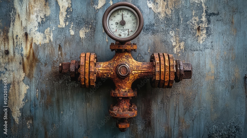 Old Rusty Gas Control Valve in Industrial Setting. AI generated illustration Old Rusty Gas Control Valve in Industrial Setting. AI generated illustration