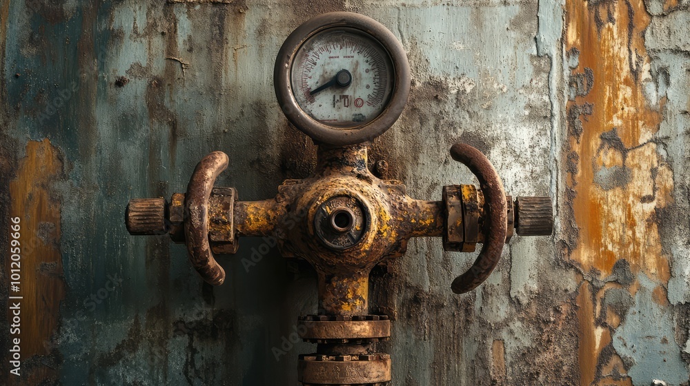 Old Rusty Gas Control Valve in Industrial Setting. AI generated illustration Old Rusty Gas Control Valve in Industrial Setting. AI generated illustration