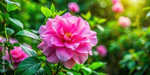 Delicate Pink Princess Flower Blooming in a Garden with Lush Green Leaves and Soft Natural Light