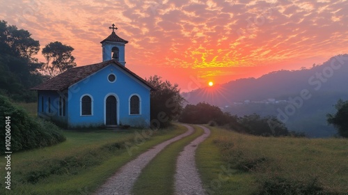 Beautiful pictures of sunrise at the catholic church in Brazil.