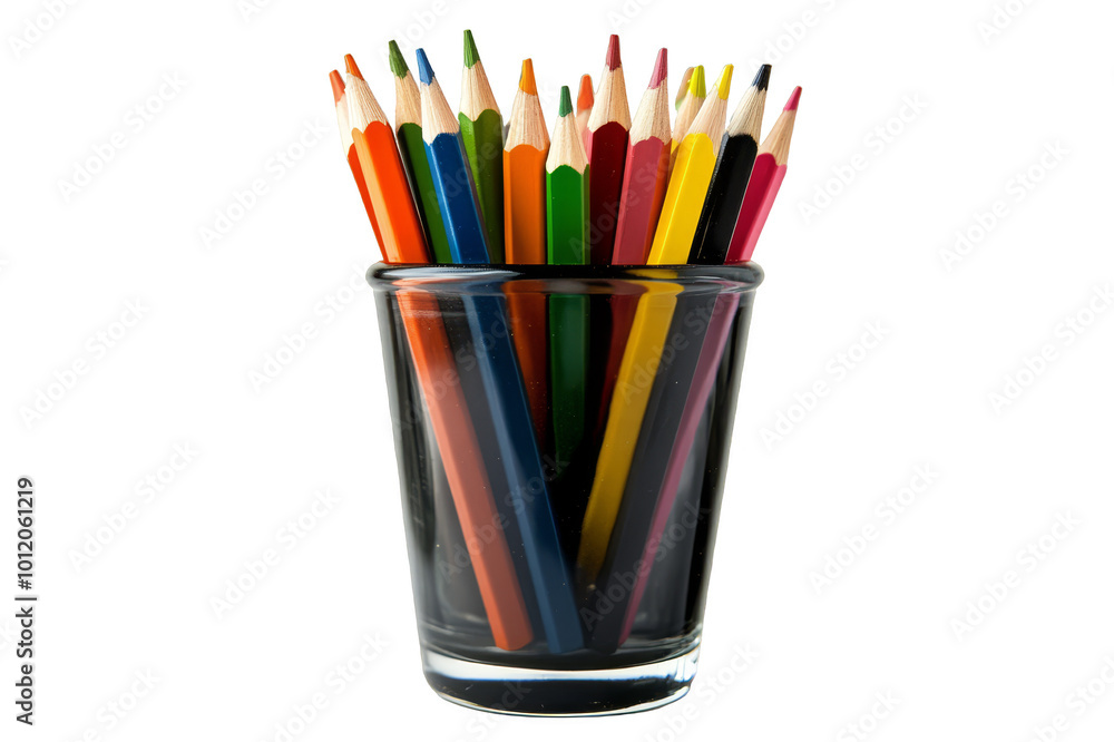 Multicolored pencils in a glass on a transparent background Multicolored pencils in a glass on a transparent background