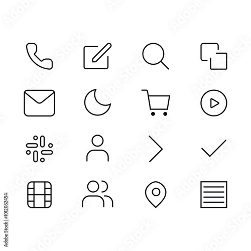 Line Art Icon Set, Small User Interface Line Icons Editable Storks