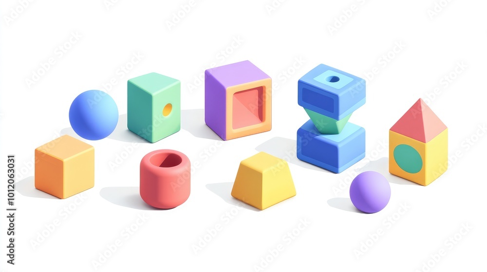 3D Cartoon Geometric Shapes for Children's Play. AI generated illustration 3D Cartoon Geometric Shapes for Children's Play. AI generated illustration