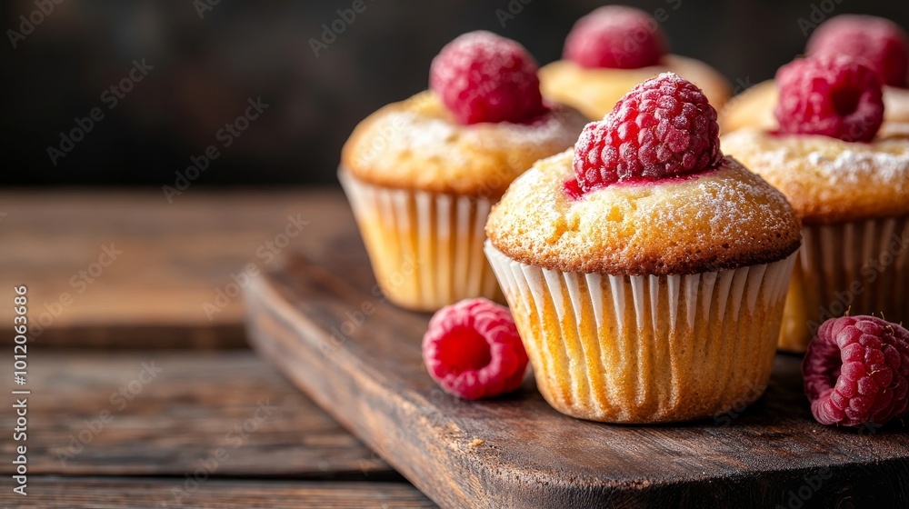 Homemade muffins with fresh raspberries. Homemade muffins with fresh raspberries.