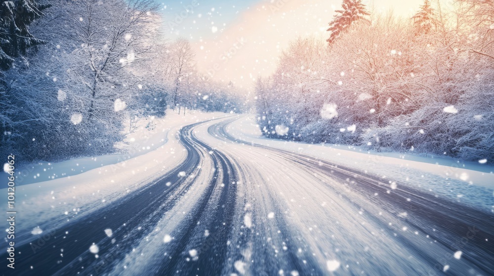 Snow-covered ground with a pathway. Snow-covered ground with a pathway.