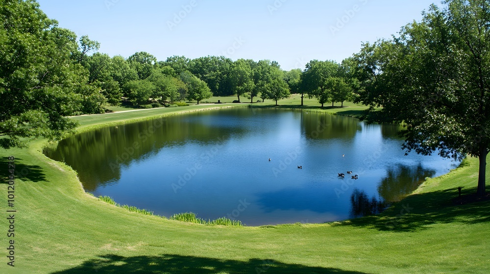 Landscape, Nature, Large Lake with Ducks and Boats, Lush Green, View from Above, Wallpaper, Cover and Screen for Smartphone, PC, Laptop, 9:16 and 16:9 Format Landscape, Nature, Large Lake with Ducks and Boats, Lush Green, View from Above, Wallpaper, Cover and Screen for Smartphone, PC, Laptop, 9:16 and 16:9 Format