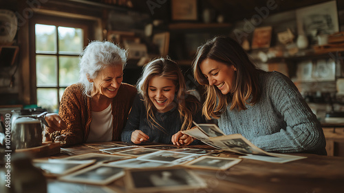 Wallpaper Mural Three women are sitting at a table looking at old photographs Torontodigital.ca