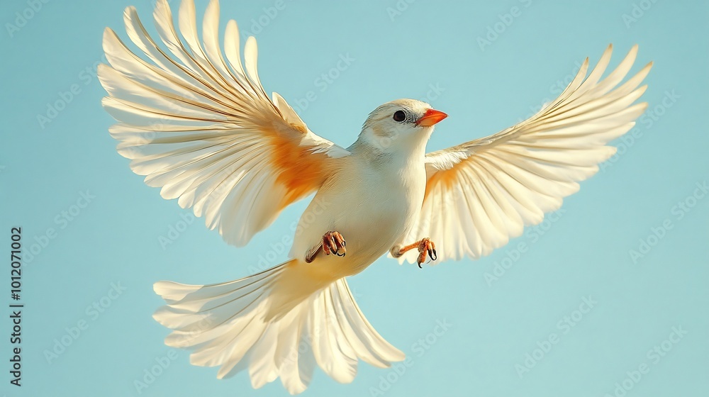 Fototapeta premium Bird flying in a clear blue sky wings fully spread