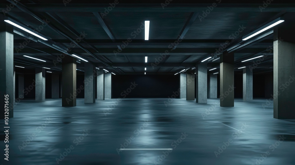 Spacious Dark Hall or Garage. AI generated illustration Spacious Dark Hall or Garage. AI generated illustration