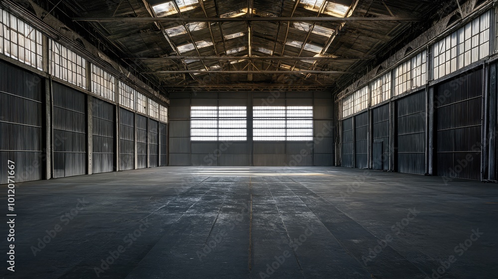 Spacious Dark Hall or Garage. AI generated illustration