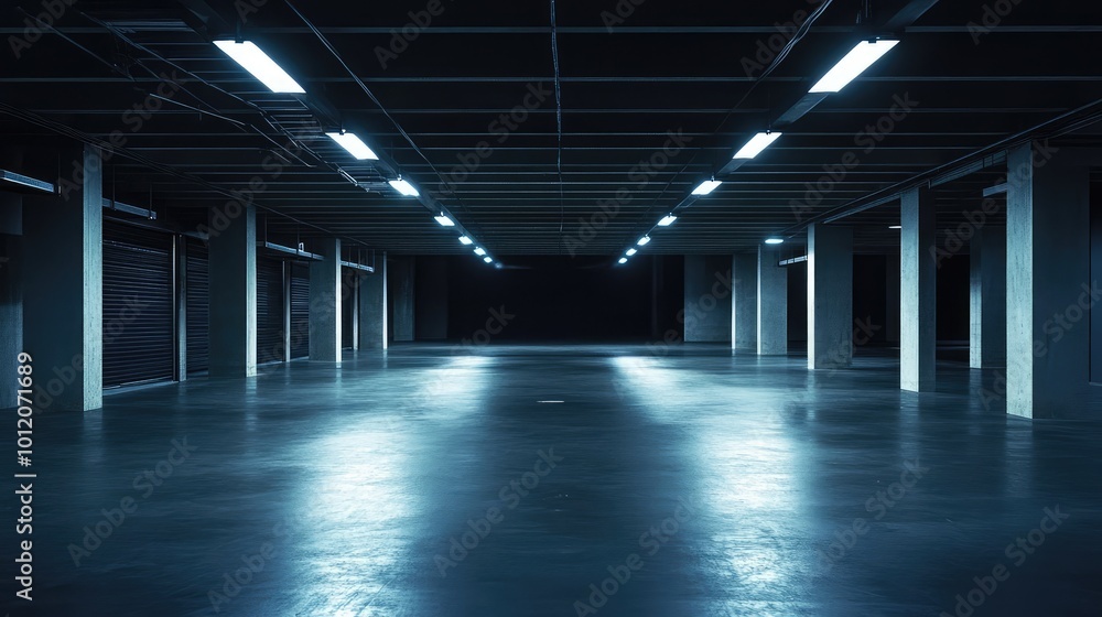 Spacious Dark Hall or Garage. AI generated illustration Spacious Dark Hall or Garage. AI generated illustration